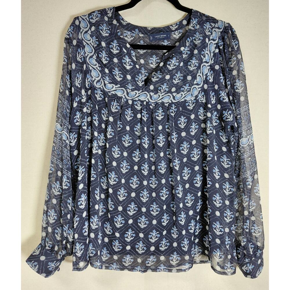 LUCKY BRAND LOS ANGELES Lucky Brand Blue Floral Long Sleeve Blouse Size L